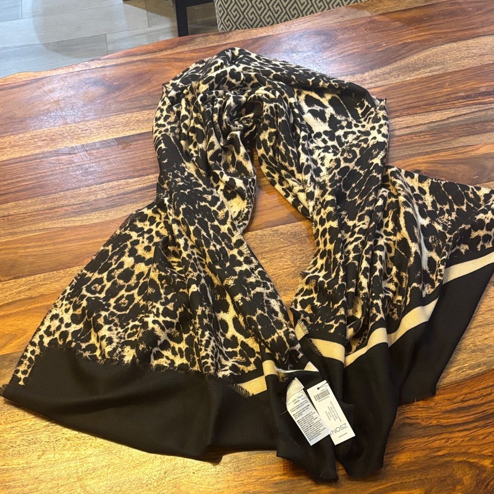 Chico's Black and Gold Animal Print Scarf